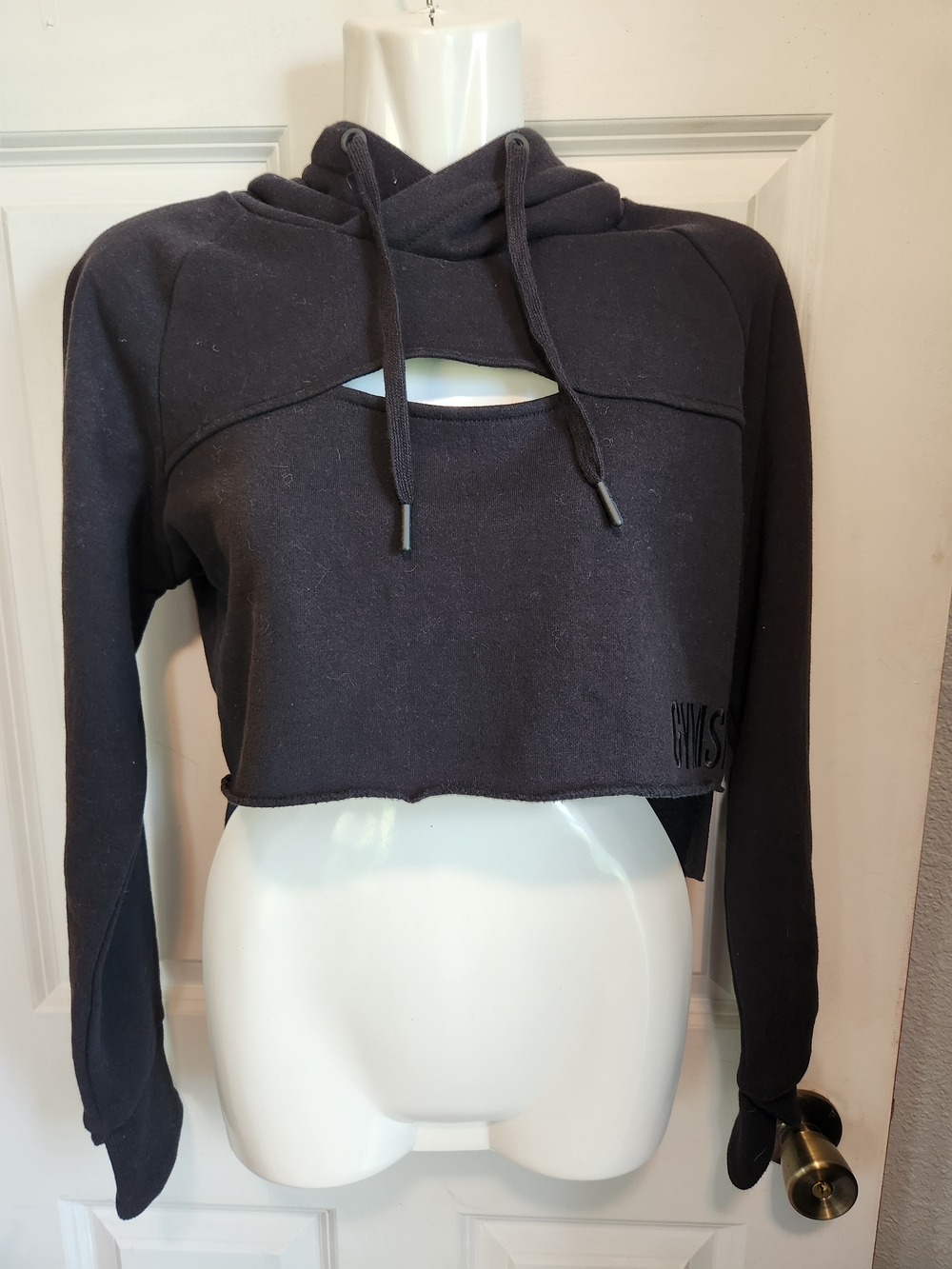 Gymshark Cropped Black Hoodie with Front Keyhole